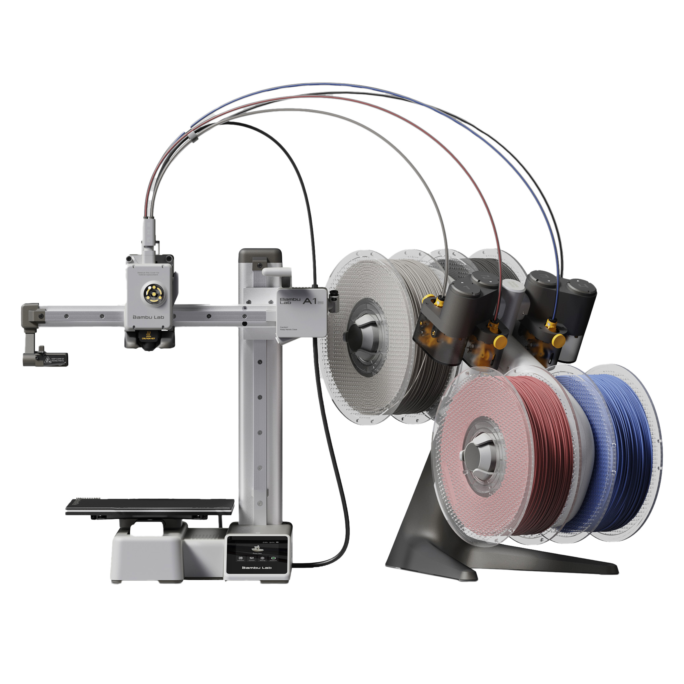 Zestaw Bambu Lab A1 mini Combo – kompaktowa drukarka 3D plug & play z AMS Lite, kolorowym ekranem, kamerą i podkładką PEI.
