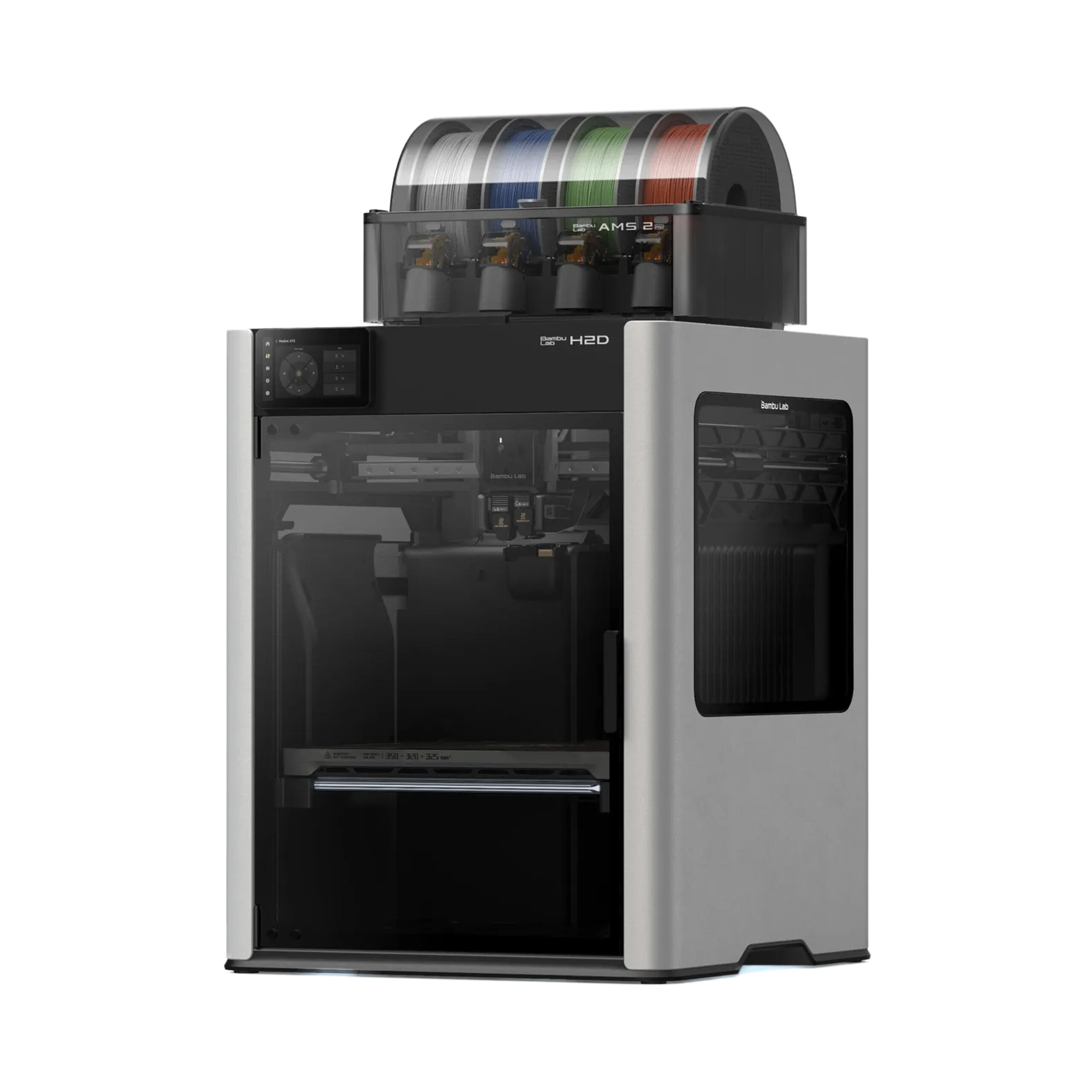 Drukarka 3D Bambu Lab H2D Combo – profesjonalna drukarka 3D z dwoma ekstruderami, modułem AMS 2 Pro do druku wielomateriałowego i dużym polem roboczym 350mm x 320mm x 325mm