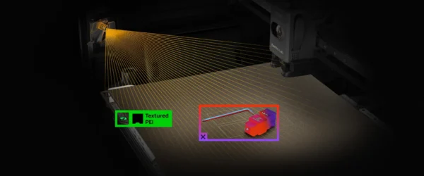 System wizyjny AI drukarki 3D Bambu Lab H2S skanujący stół PEI i tworzący listę kontrolną przed rozpoczęciem druku.