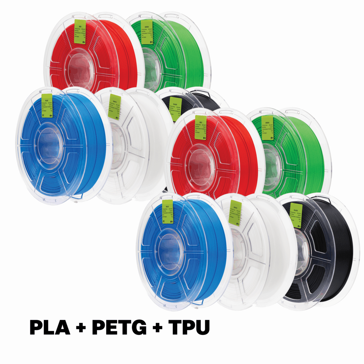 Zestaw filamentów PLA/PETG/TPU 1,75 mm – 50 kg | Do drukarek 3D i długopisów 3D